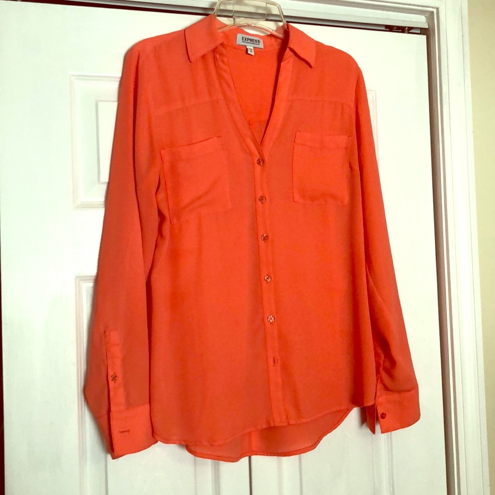 Express Portofino Long sleeve sheer Shirt Coral